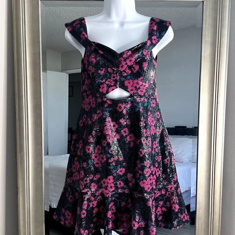 WAYF Women's Black Pink-Fuschia Mini Dress Size S